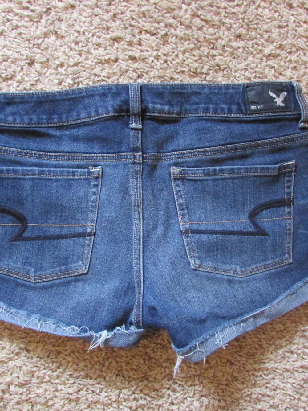 American Eagle Super Stretch 8 Denim Jean Shortie Shorts Whiskered Like New